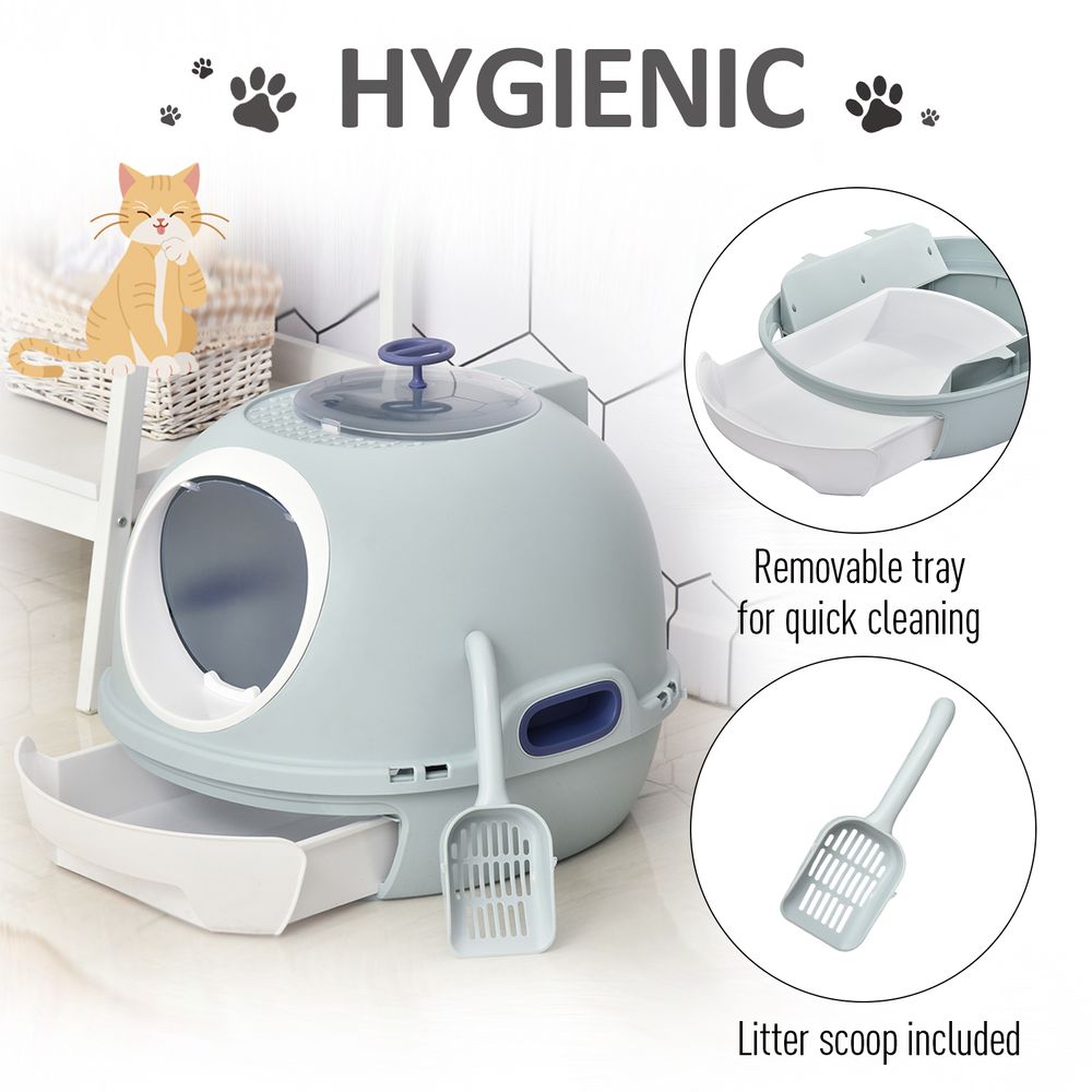 Cat Litter Box Pet Toilet With Scoop Enclosed Drawer Skylight Easy To Clean