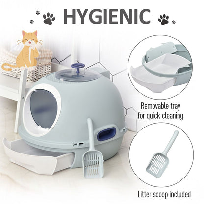 Cat Litter Box Pet Toilet With Scoop Enclosed Drawer Skylight Easy To Clean