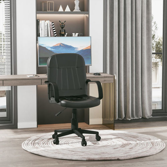 HOMCOM PU Leather 360 Swivel Home Office Chair with Armrest Black