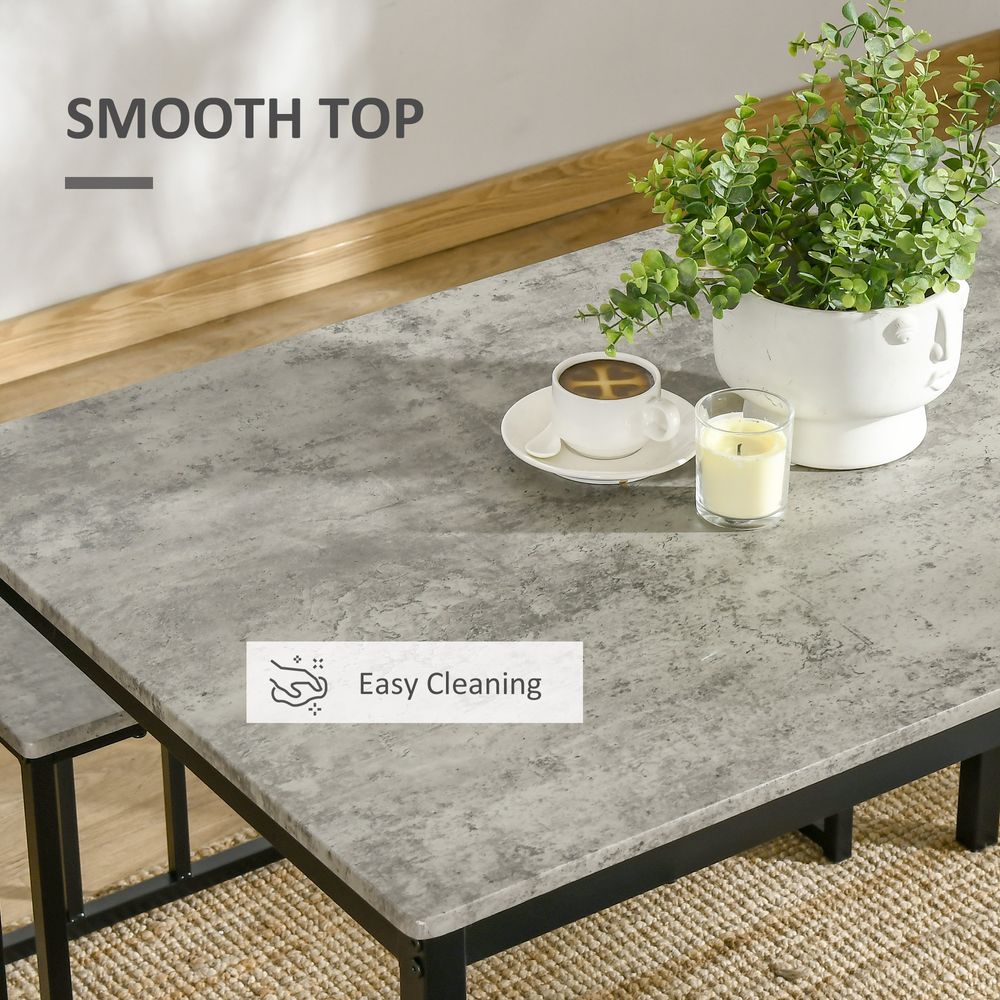 Dining Table and Chairs Set for 4 People, Concrete Effect Grey