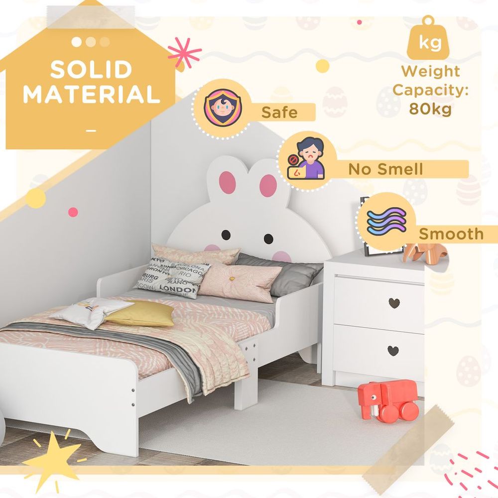 Toddler Bed, Kids Bedroom Furniture, Rabbit Design - White