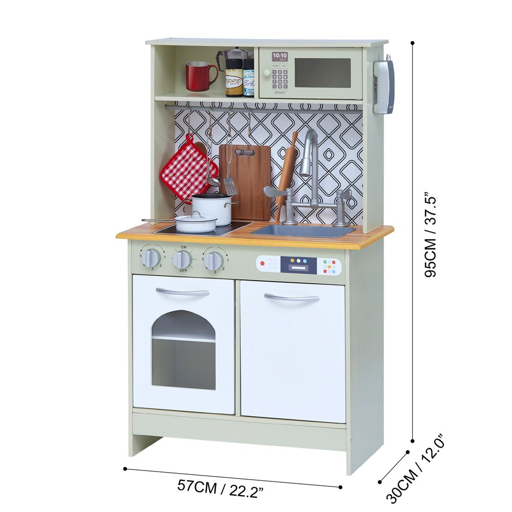 Wooden Kitchen Playset with Interactive Features & 9 Accessories