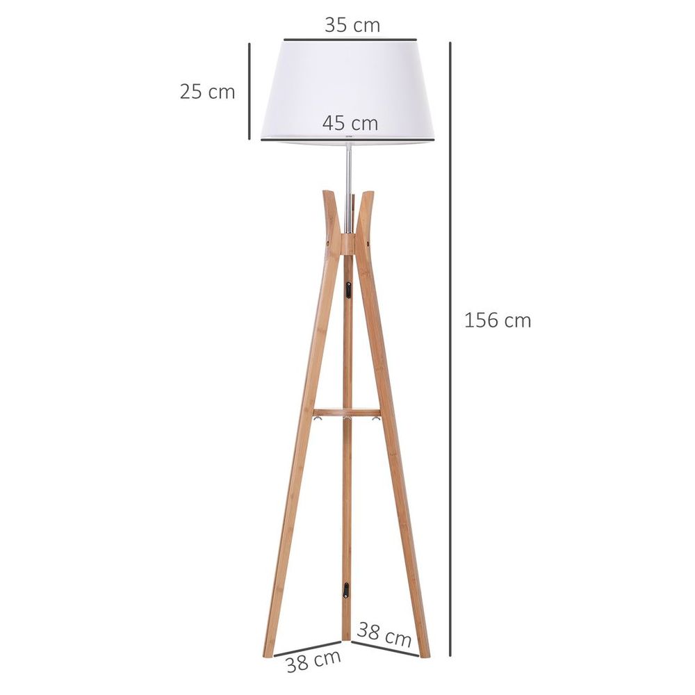 Tripod Floor Lamp Light E27 Base w/ Fabric Shade Storage Shelf, White