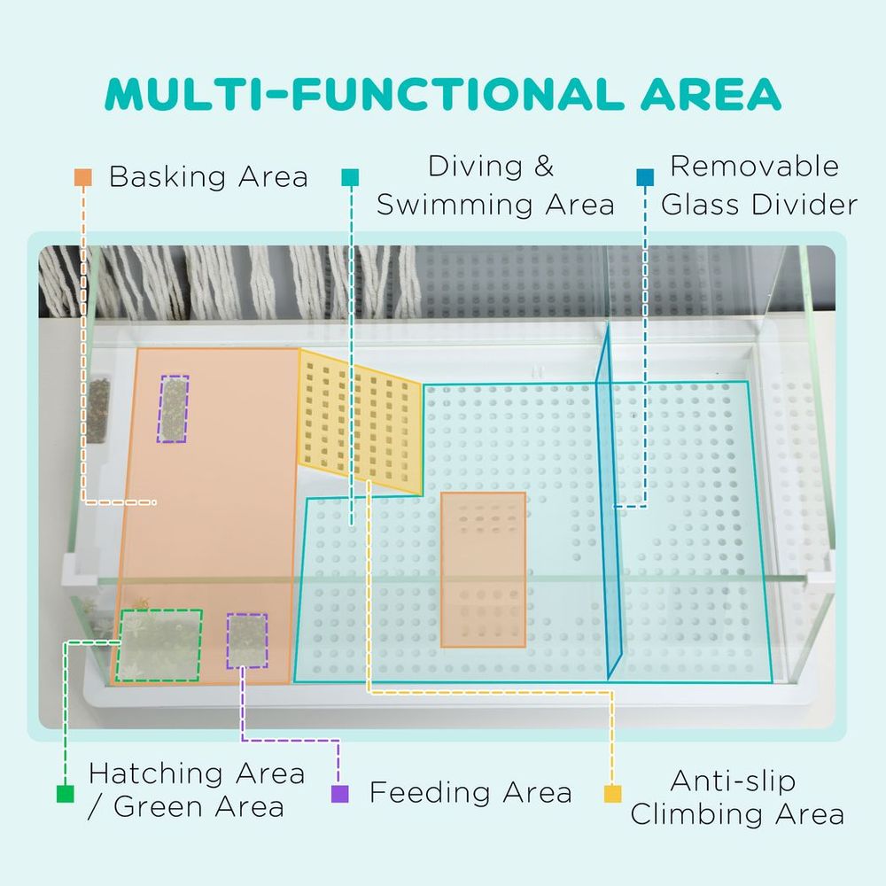 Turtle Tank, Glass Tank w/ Basking Platform, Reptile Habitat