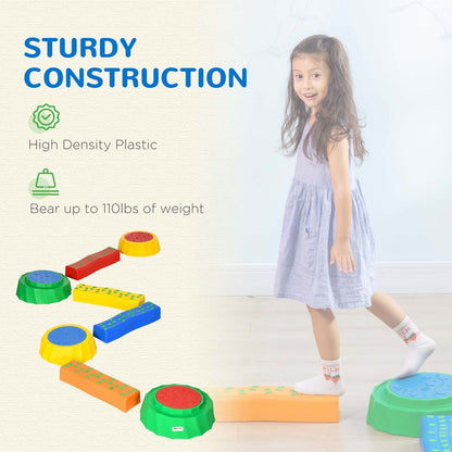 Eight-Piece Kids Stepping Stones Non-Slip Surface & Bottom, for Kids Outsunny