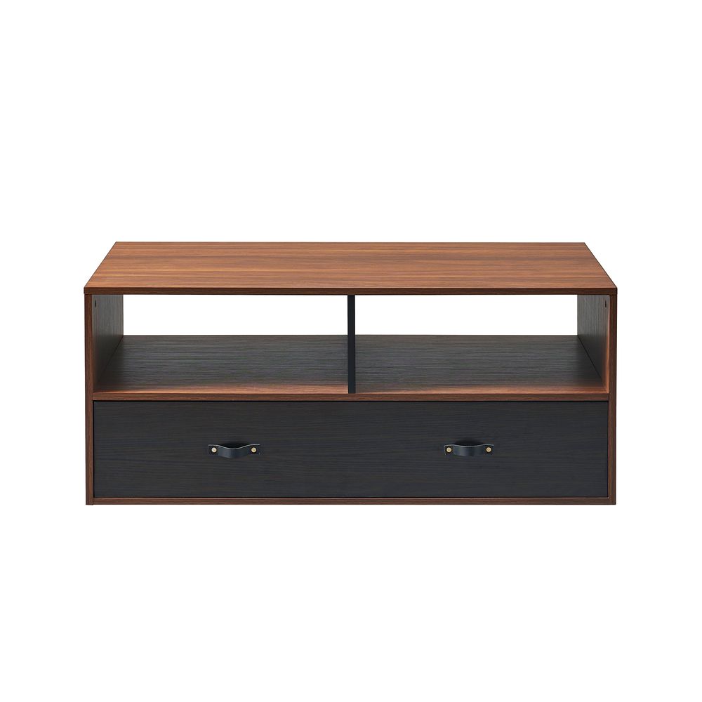 Wooden Coffee Table & Storage, Modern End Table with Drawers, Brown