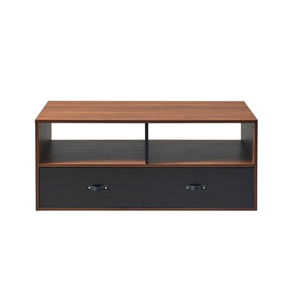 Wooden Coffee Table & Storage, Modern End Table with Drawers, Brown