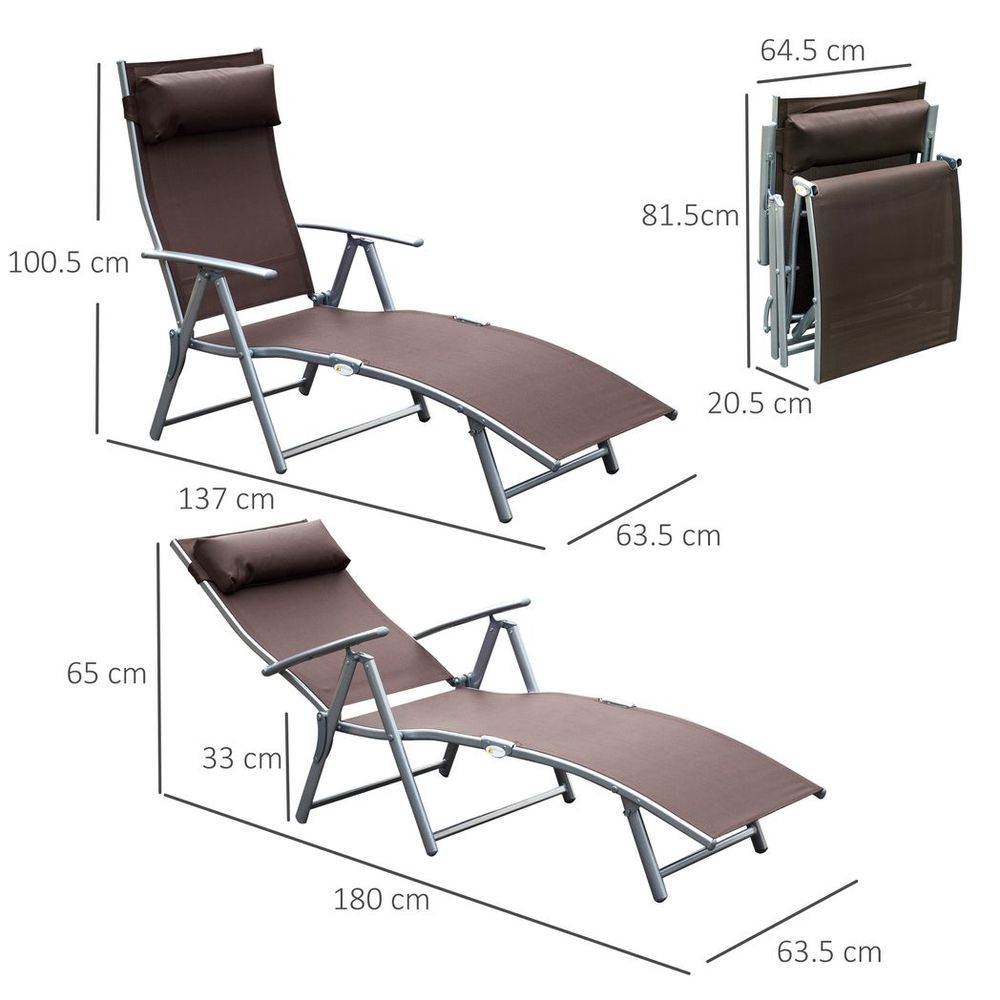 Sun Lounger Recliner w/ Pillow Foldable 7 Levels Texteline Brown