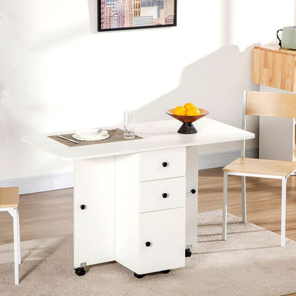 Folding Dining Table, Drop Leaf Table With Storage Drawers White