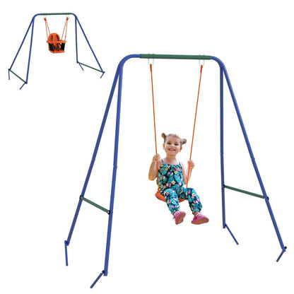 Outsunny Garden Swing Set for Toddlers, Kids with Seats, Safety Belt, Orange