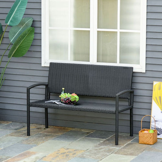 Patio Rattan 2 Seater Garden Bench Love Seater Garden Armchair Black