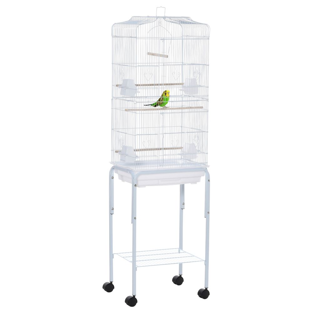 Bird Cage for Budgie Finch Canary Parakeet W/ Stand Sliding Tray White Pawhut