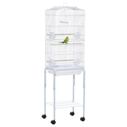 Bird Cage for Budgie Finch Canary Parakeet W/ Stand Sliding Tray White Pawhut