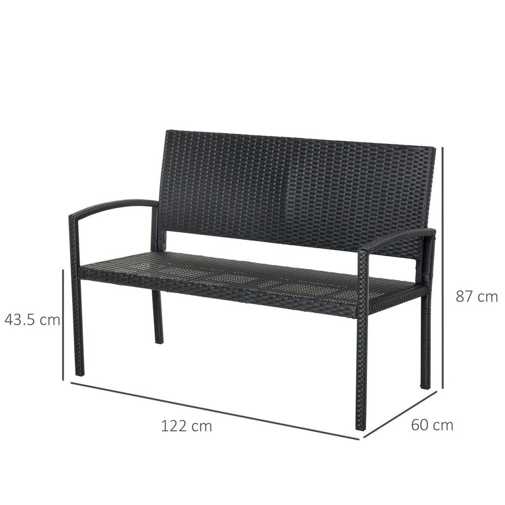 Patio Rattan 2 Seater Garden Bench Love Seater Garden Armchair Black