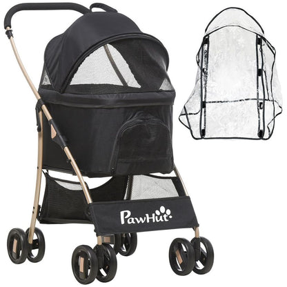 PawHut Detachable Pet Stroller with Rain Cover for Small and Tiny Dogs, Black