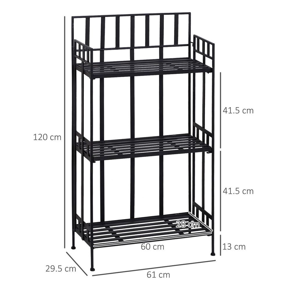 Portable Retro 3-Tier Garden Plant Stand Metal Flower Display Rack