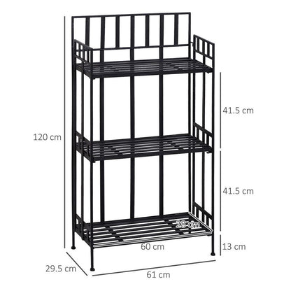 Portable Retro 3-Tier Garden Plant Stand Metal Flower Display Rack