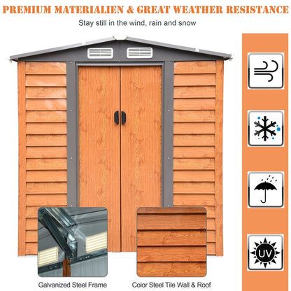 6x5ft Metal Garden Shed House  Gardening Tool Storage Brown 193Lx152Wx203Hcm