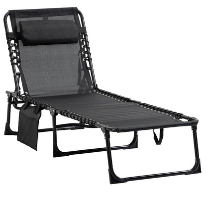 Lounger Folding Reclining Camping Bed 5-position Adjustable Black