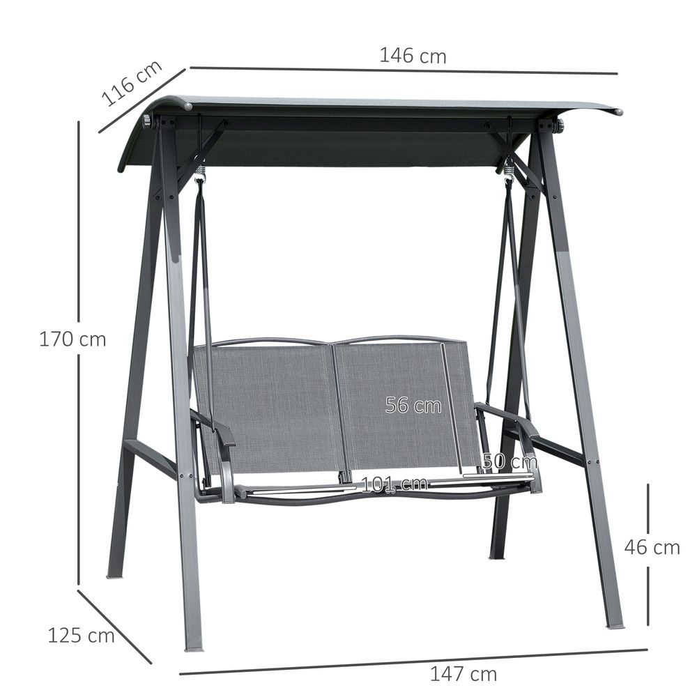 2 Seater Garden Swing Chair Swing Bench w/ Adjustable Canopy, Grey