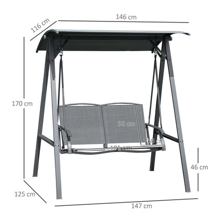 2 Seater Garden Swing Chair Swing Bench w/ Adjustable Canopy, Grey