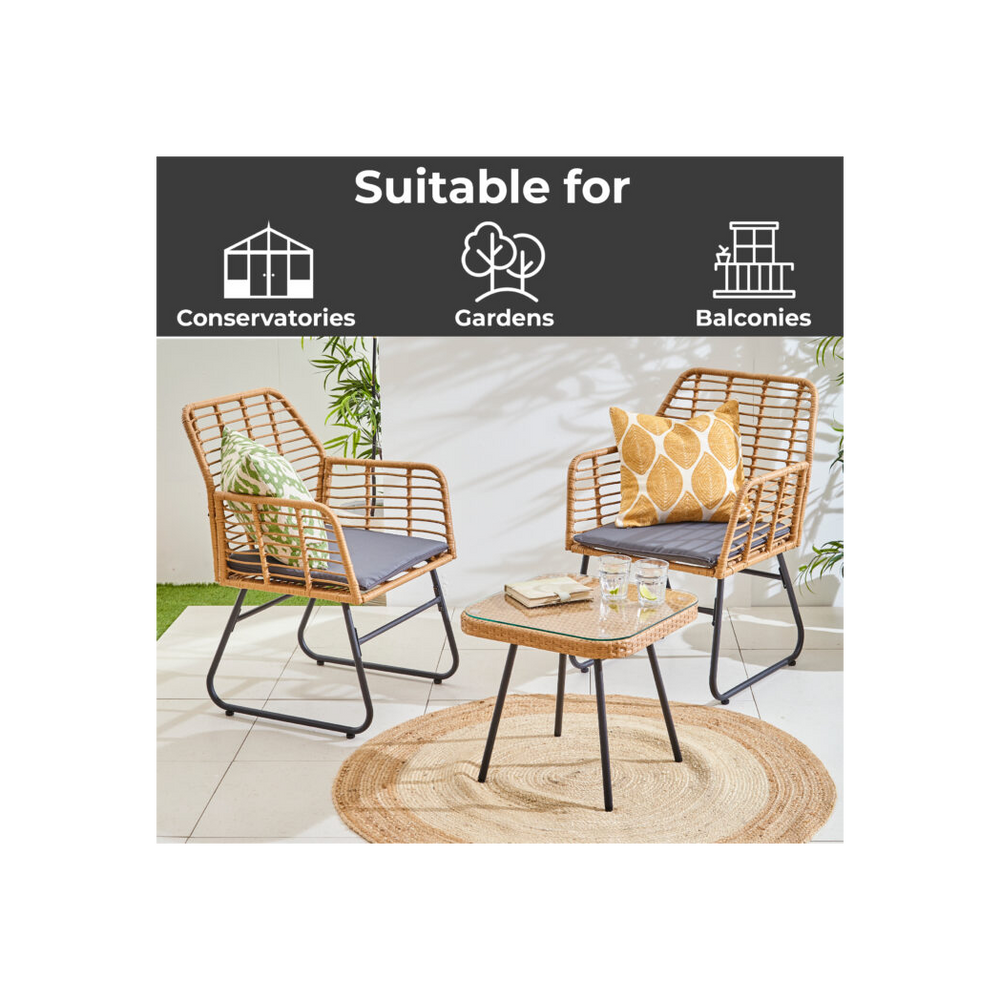 Neo Grey 3 Piece Bamboo Style Garden Table & Chairs Bistro Set