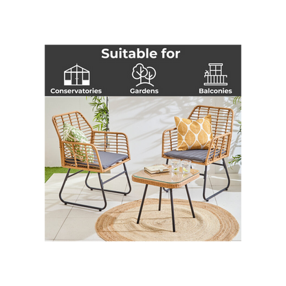 Neo Grey 3 Piece Bamboo Style Garden Table & Chairs Bistro Set