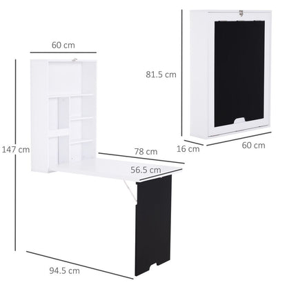 MDF Folding Wall-Mounted Drop-Leaf Table with Chalkboard Shelf White