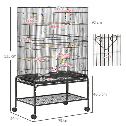 Bird Cage, with Stand, Wheels, Toys, for Budgies, Finches, Parakeets