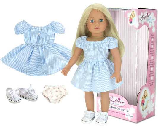 18 Inch Baby Doll "Sophia" Blue Dress & Shoes 18'' Doll