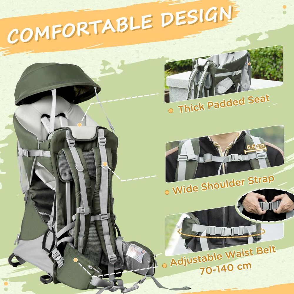 Toddler Hiking Backpack Carrier w/ Stand, Adjustable Waist Belt