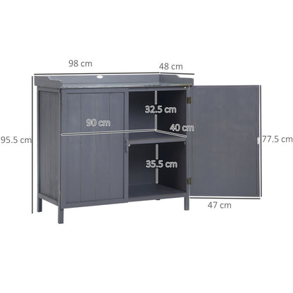 Garden Storage Cabinet, Potting Bench Table Galvanized Grey