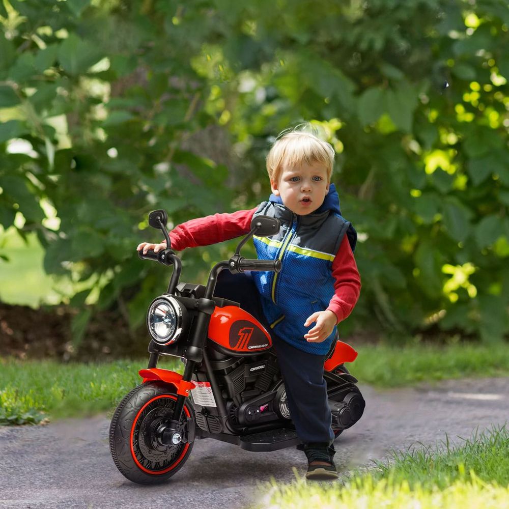 6V Electric Motorbike with Training Wheels, One-Button Start - Red