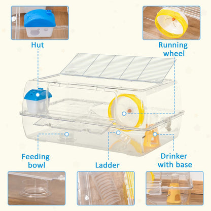 Portable 2 Storey Hamster Cage w/Running Wheel Drinker Feeding Bowl Pawhut