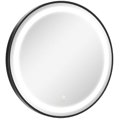 LED Smart Bathroom Mirror Wall Mounted Round Vanity Mirror w/ Lights, Black