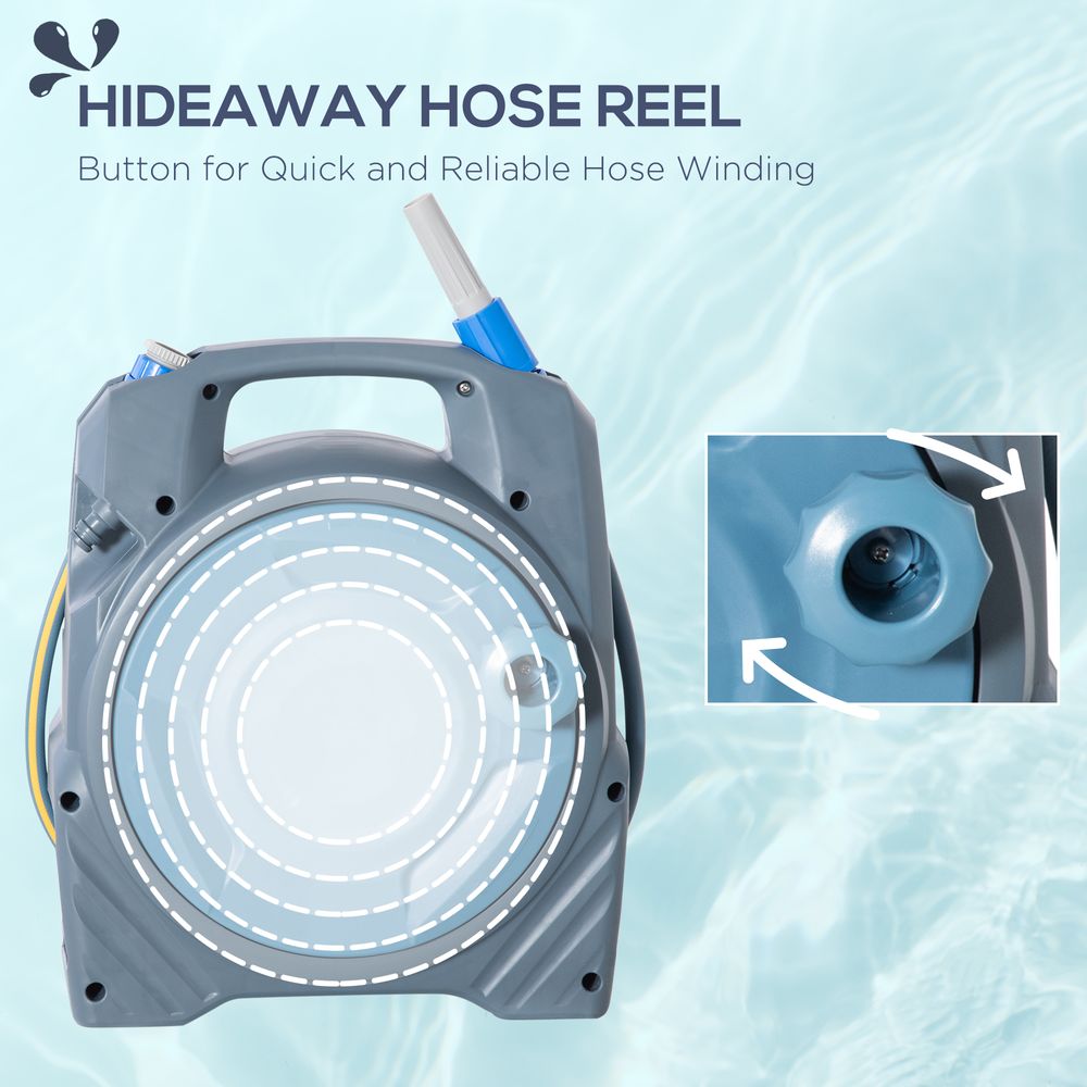 Retractable Garden Hose Reel with 10m + 10m Hose Manual Rewind