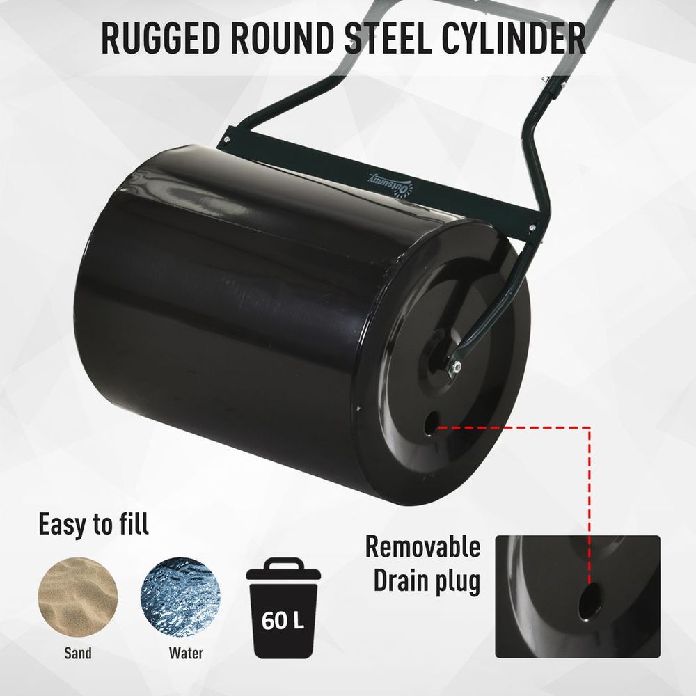 60L Steel Garden Roller Push Pull w/ Fillable Cylinder Water Rolling Drum