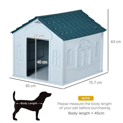 PawHut Weather-Resistant Dog House, Puppy Shelter for Medium Dogs - Blue