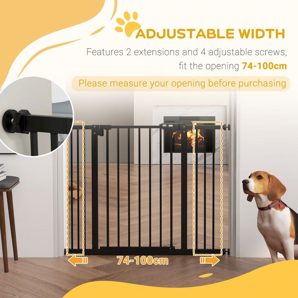 PawHut Adjustable Safety Gate w/ 2 Extensions and Four Adjustable Screws, Black