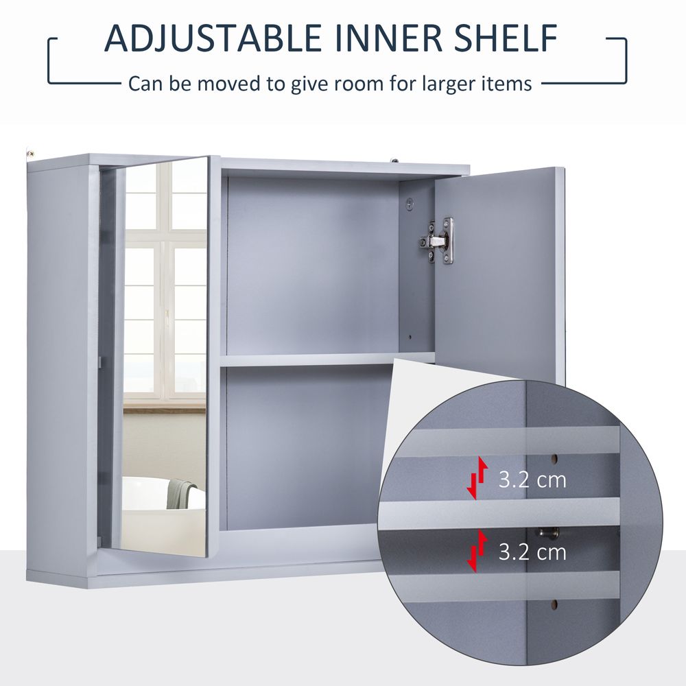 Wall Mounted Mirror Cabinet with Storage Shelf Bathroom Cupboard Grey