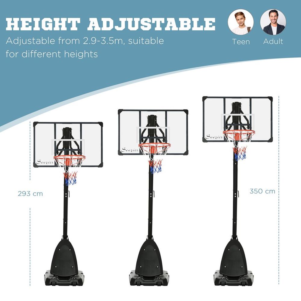 Adjustable Basketball Hoop with Weighted Base, Wheels, 2.4-2.9m