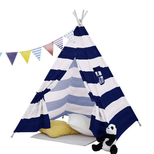 Neo Navy and White Stripe Canvas Kids Indian Tent TeePee