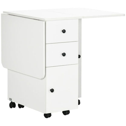 Folding Dining Table, Drop Leaf Table With Storage Drawers White