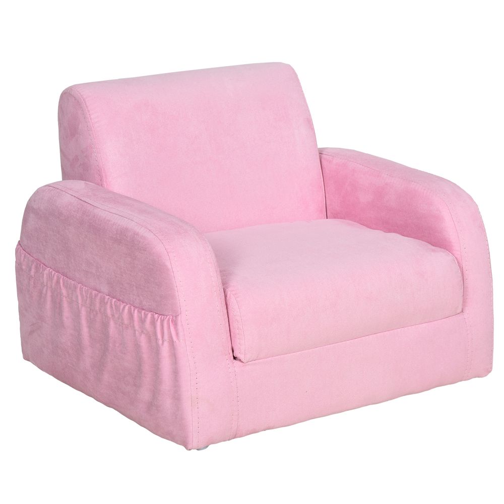 2 In 1 Kids Armchair Sofa Bed Fold Out Padded Wood Frame Bedroom Pink