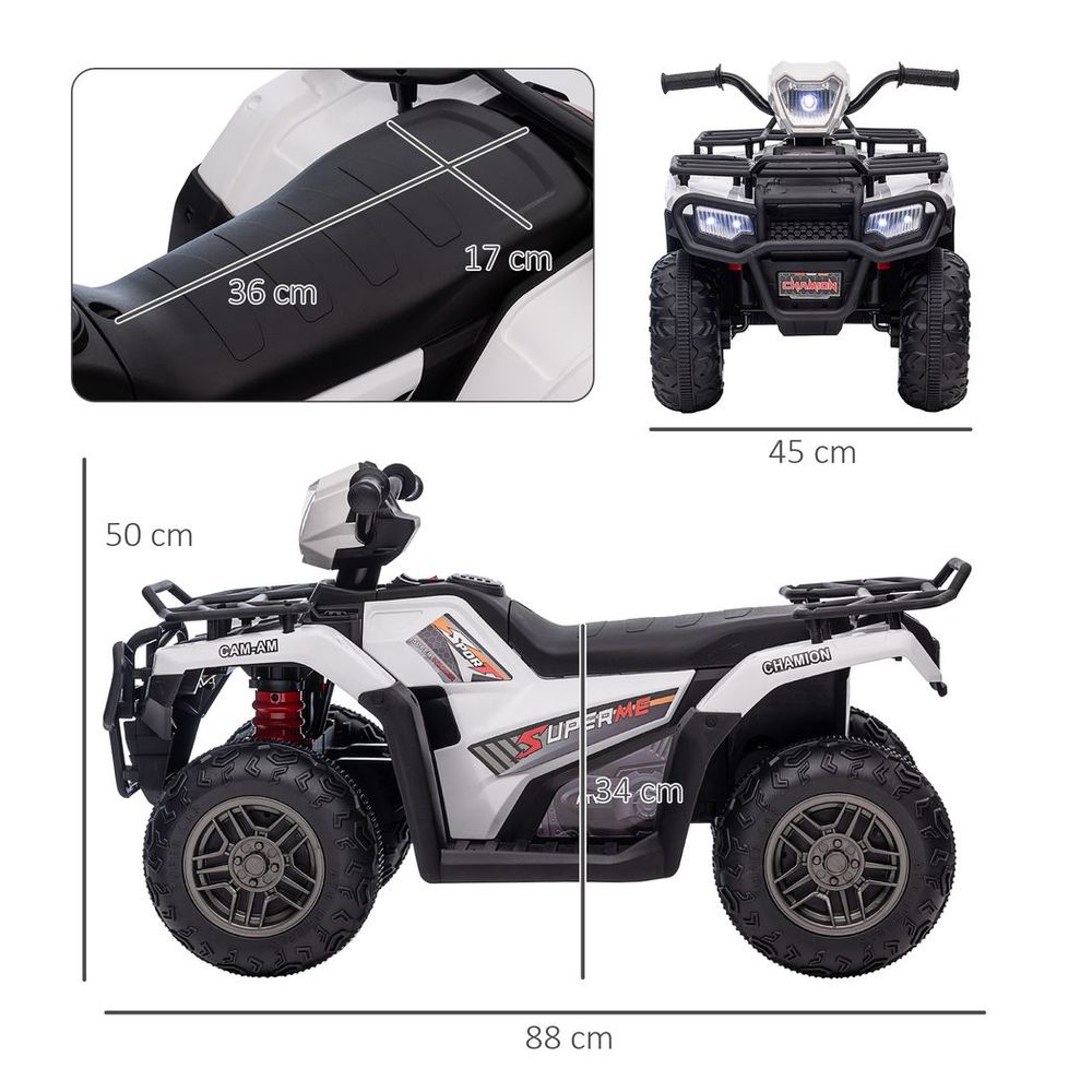 HOMCOM 12V Electric Quad Bike for Kids w/ LED Headlights, Music - White