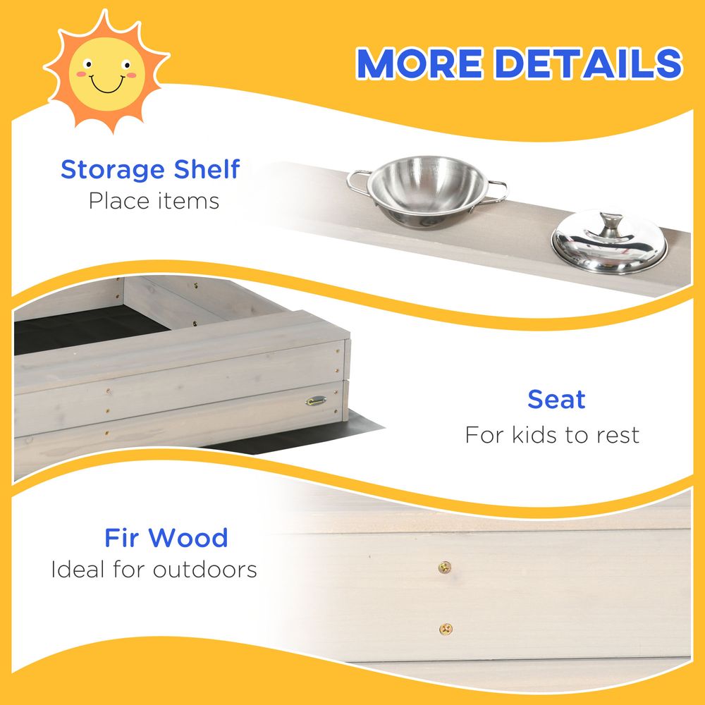 Kids Wooden Sandbox w/ Canopy, Kitchen Toys, Seat, Storage, for Outdoor