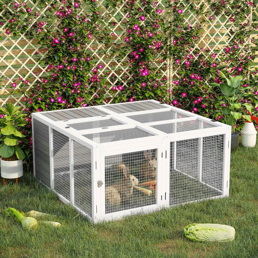 Rabbit Hutch Small Animal Guinea Pig House with Openable Roof Grey Pawhut