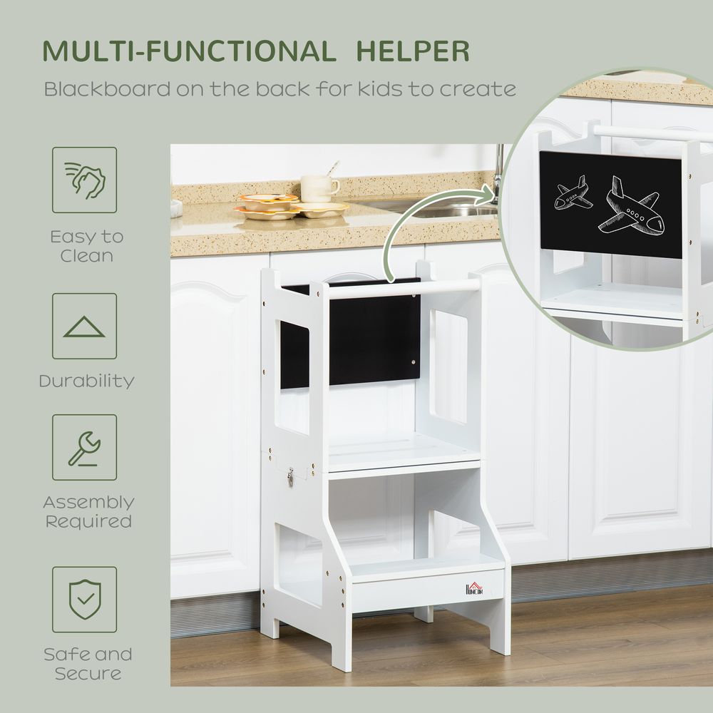 2 in 1 Kids Kitchen Step Stool Helper with Safety Rail Learning Tower