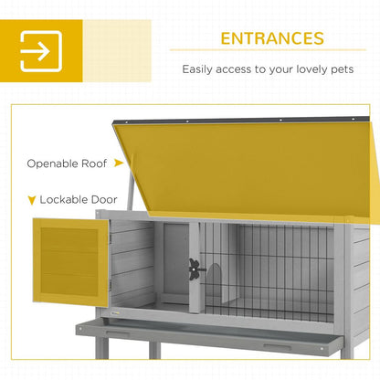 PawHut Large Elevated Indoor Outdoor Wooden Rabbit Hutch with Asphalt Roof, Tray