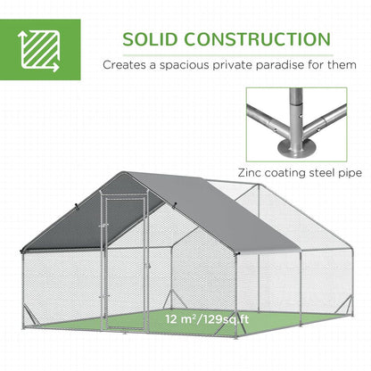 Walk In Chicken Run Large Galvanized Chicken Coop w/ Cover 3 x 4 x 2m Pawhut